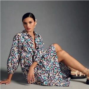 Anthropologie Maeve Bettina Midi Dress Ikat Tiered Cotton XS